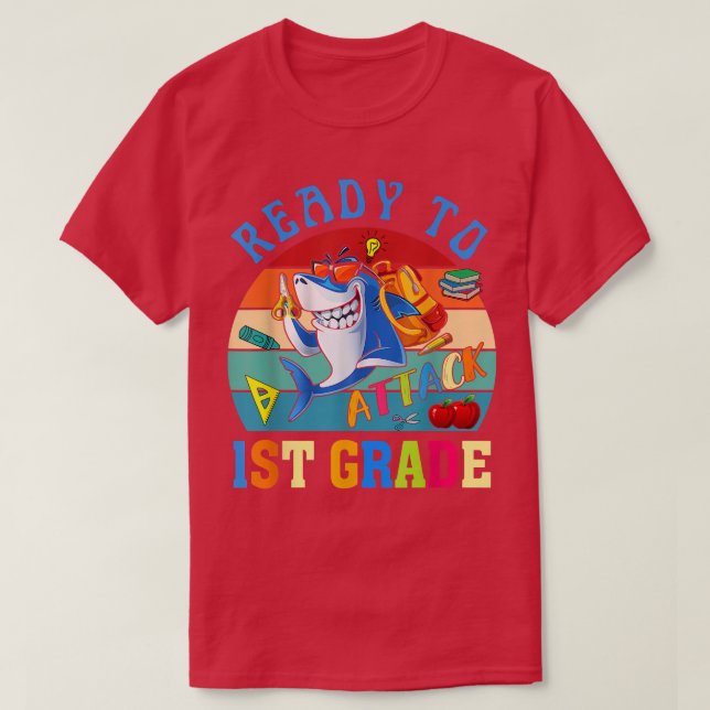 Camiseta Ready To Attack 1st Grade Shark Back to School Boy (Diseño del anverso)