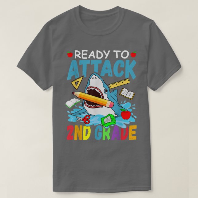 Camiseta Ready To Attack 2nd Grade Back To School Shark Sec (Diseño del anverso)