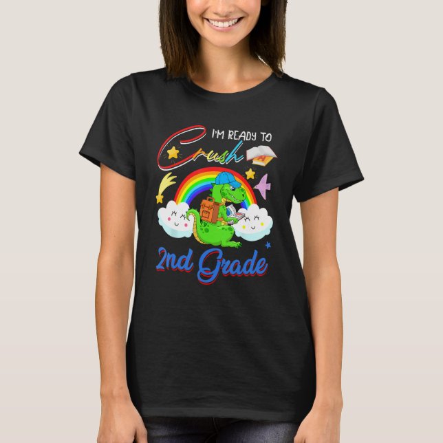 Camiseta Ready To Crush 2nd Grade Cute rex Reading Book Rai (Anverso)