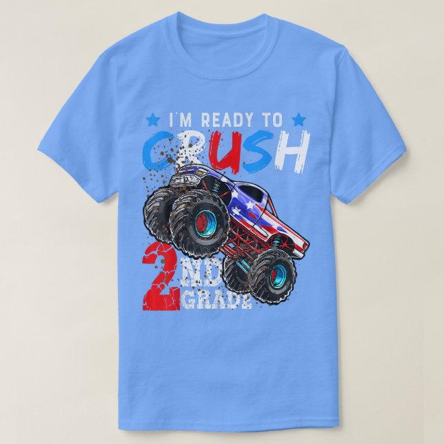 Camiseta Ready To Crush 2nd Grade Monster Truck Boys Back T (Diseño del anverso)