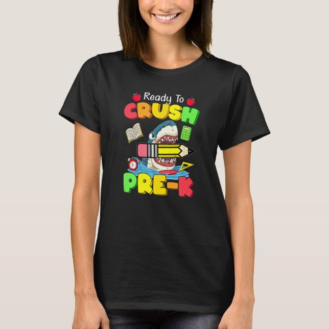 Camiseta Ready To Crush Pre K Shark Back To School Boys Gir (Anverso)