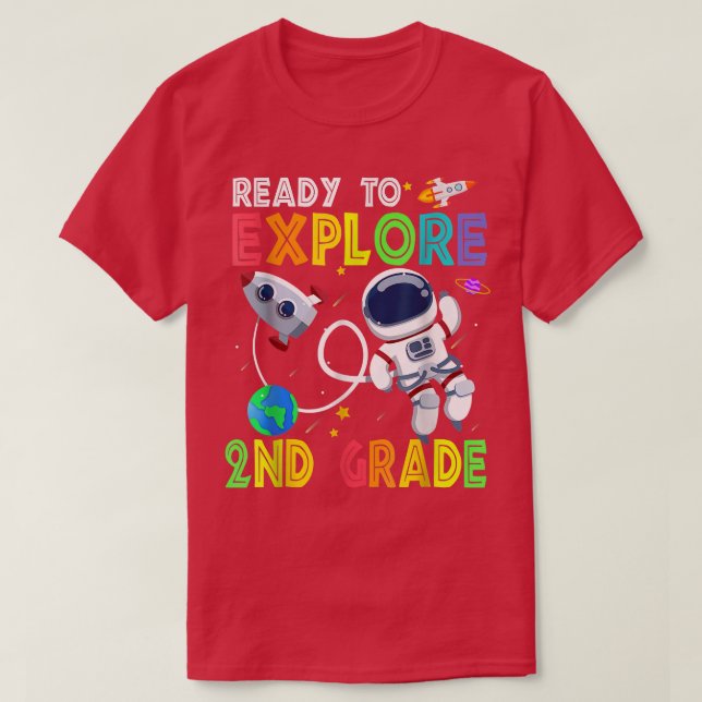 Camiseta Ready to Explore 2nd Grade Cute Astronaut Boys Gir (Diseño del anverso)