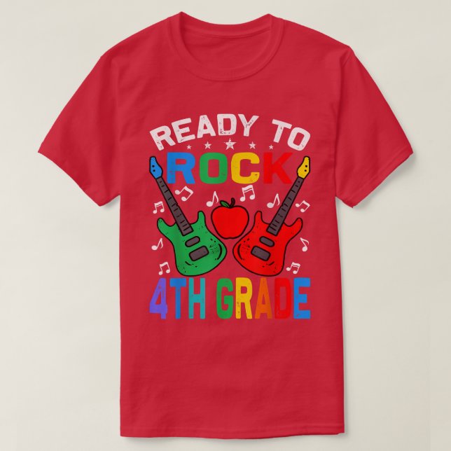 Camiseta Ready To Rock 4th Grade Back To School Guitar  (Diseño del anverso)