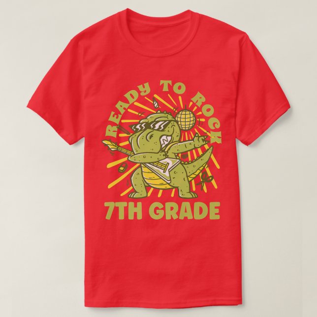 Camiseta Ready To Rock 7th Grade 7 2022 Cute T-Rex Dinosaur (Diseño del anverso)