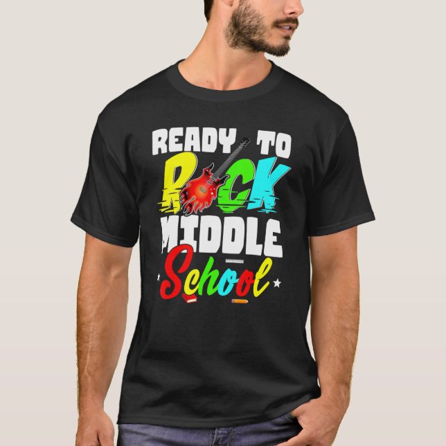 Camiseta Ready To Rock Middle School  Back To School Guitar (Anverso)
