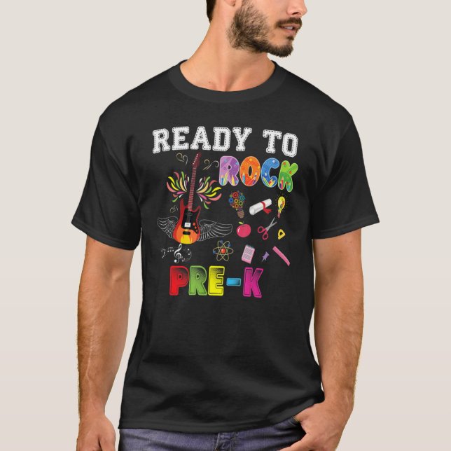 Camiseta Ready To Rock Pre K Guitar Electric Teacher Kid St (Anverso)