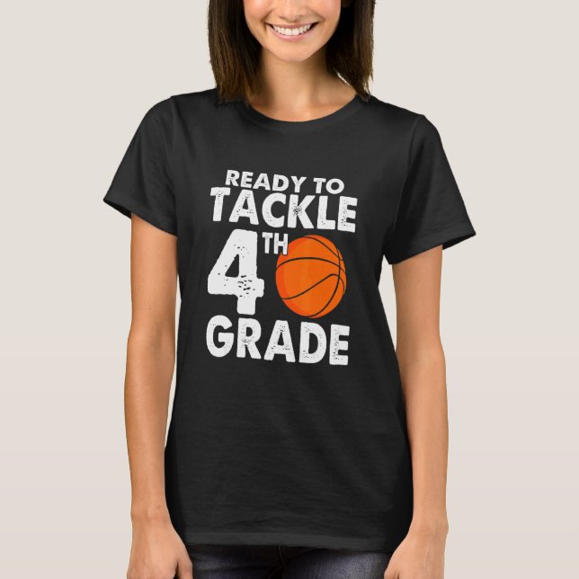 Camiseta Ready to Tackle Fourth Grade Back to School Basket (Anverso)