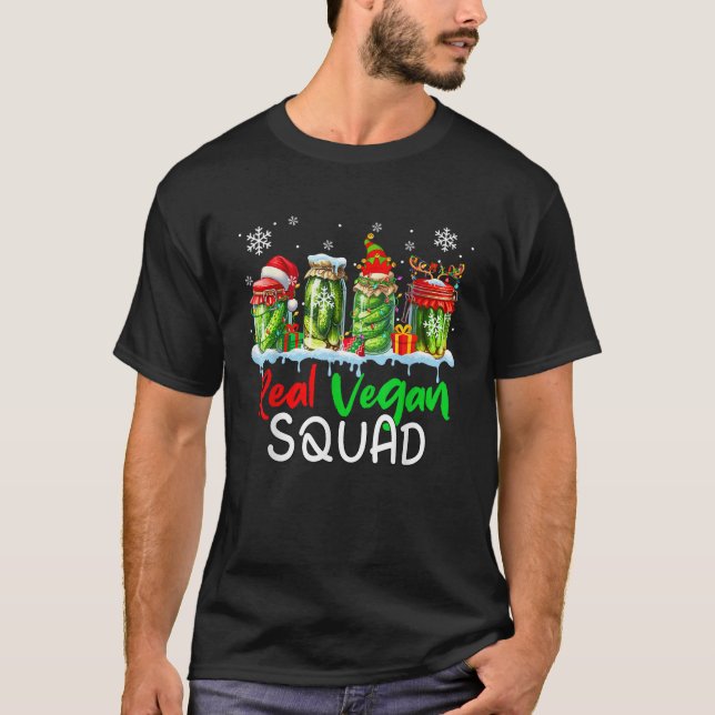 Camiseta Real Vegan Squad Santa Elf Reindeer Pickle Cans Xm (Anverso)