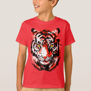 Camiseta realista de cabeza de tigre rojo para niñ