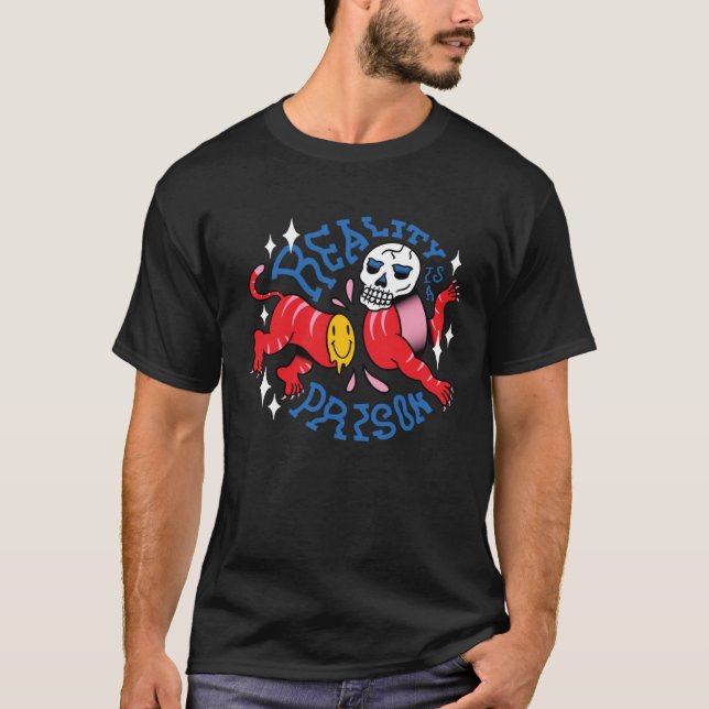 Camiseta Reality is a prison scary creepy skeleton skull (Anverso)