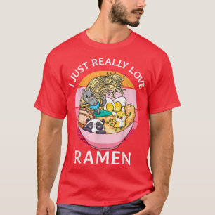 Camiseta Realmente Me Encanta El Perro Gato Ramen Panda Kaw
