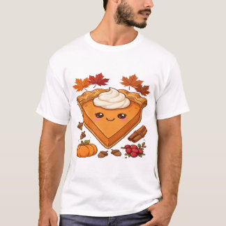 Camiseta Rebanada de pastel de calabaza kawaii linda con cr