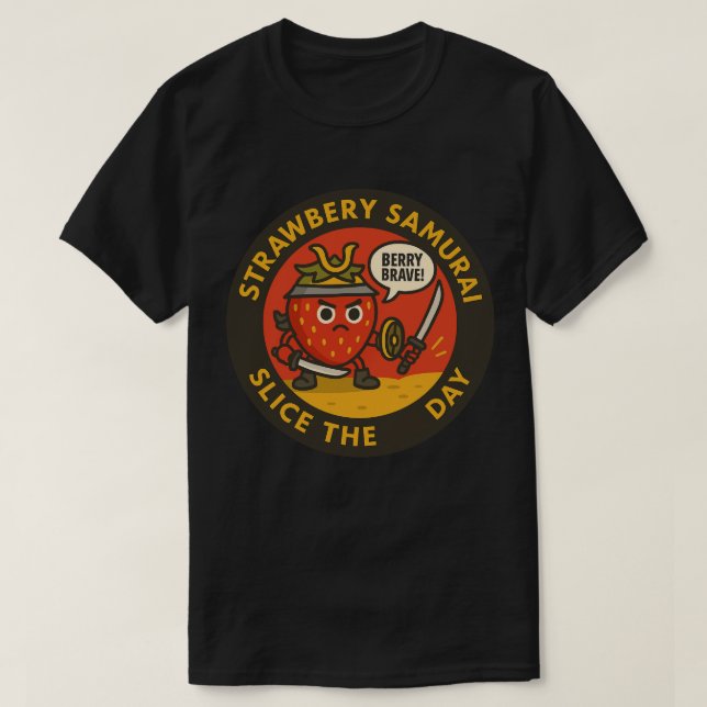 Camiseta Rebanada de Samurái de Fresa Corta el Día  (Diseño del anverso)