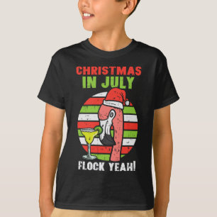 Camiseta Rebaño de flamencos Sí Navidad en julio Retro vera