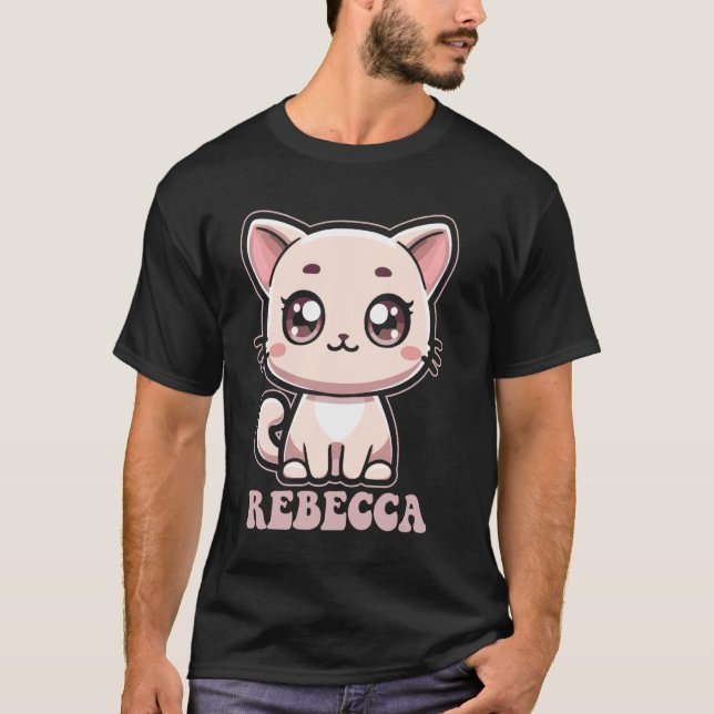 Camiseta Rebecca Cute Kitty Cat Design para Chicas Nombre R (Anverso)