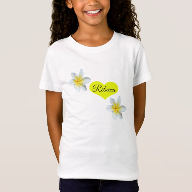 Camiseta Rebecca, Nombre, Con Frangipanis Y Corazón De Amor (Anverso)