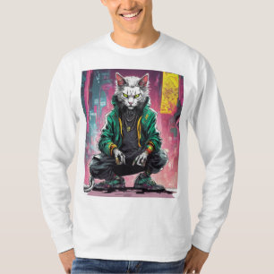 Camiseta Rebelde de un gato ciberpunk urbano