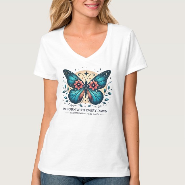 Camiseta Reborn With Every Dawn - Mystical Butterfly (Anverso)