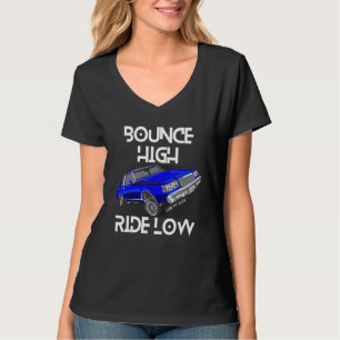 Camiseta Rebota Alto Viaja Bajo Coche Lowrider Chicano Bajo