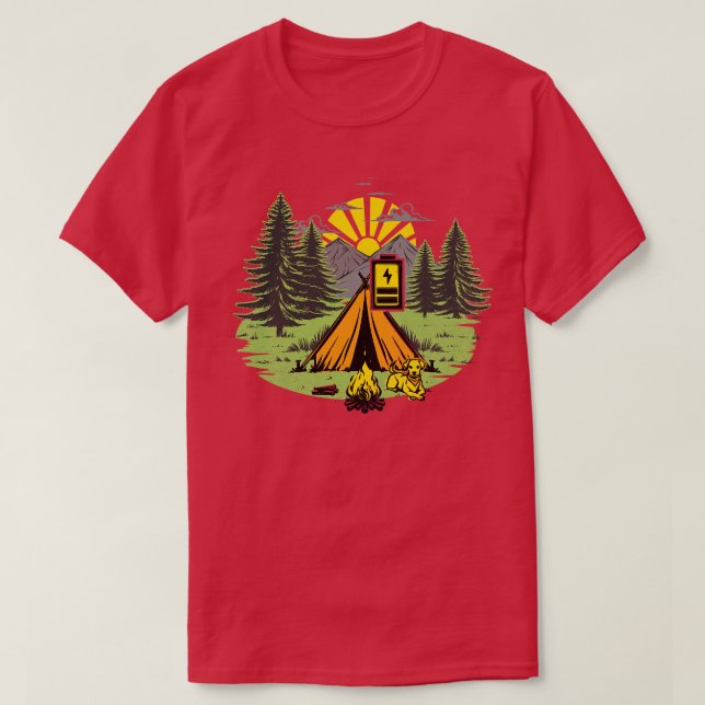 Camiseta Recargando perro acampando fuera de línea (Diseño del anverso)