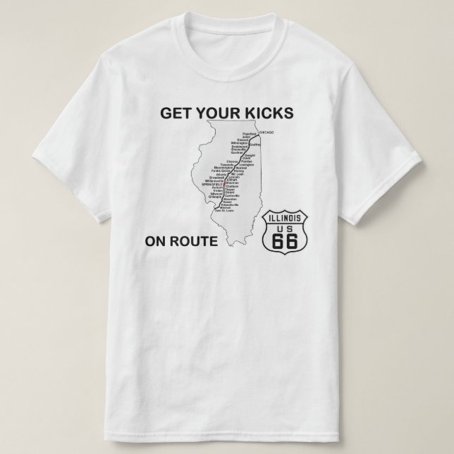 Camiseta Reciba sus patadas en la Ruta de Illinois 66 (Diseño del anverso)