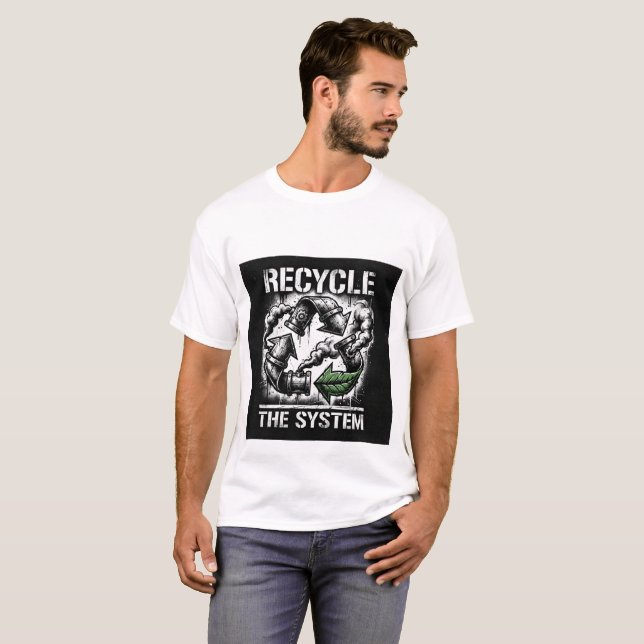 Camiseta Recicla el Sistema | Diseño Gráfico Audaz | Hombre (Anverso completo)