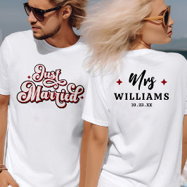 Camiseta Recién Casados Retro Sr y Sra Rosa Rojo y Blanco 