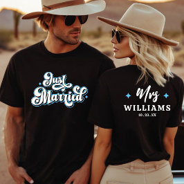 Camiseta Recién Casados Sr y Sra Azul Negro y Blanco 