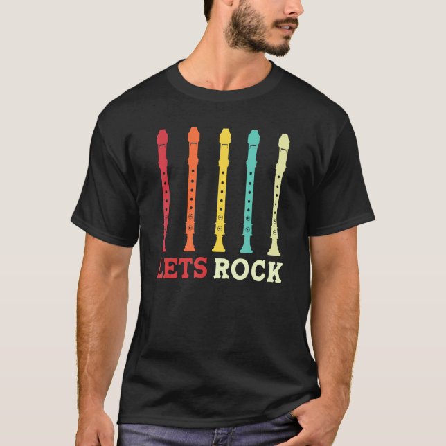 Camiseta recorder player lets rock funny retro (Anverso)