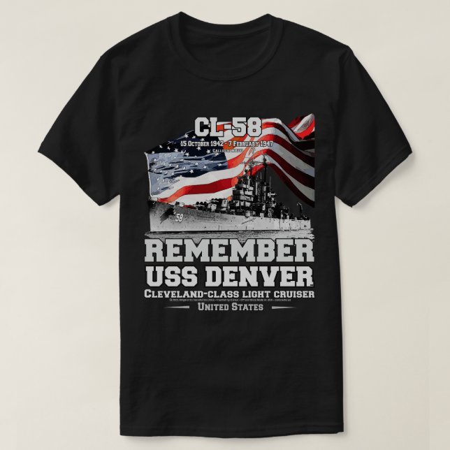 Camiseta RECORREDOR USS Denver CL58 Veteranos de crucero li (Diseño del anverso)