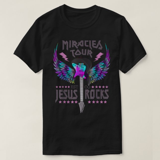 Camiseta Recorrido de Milagros Est Jesus Rock Rollo de Rock (Diseño del anverso)