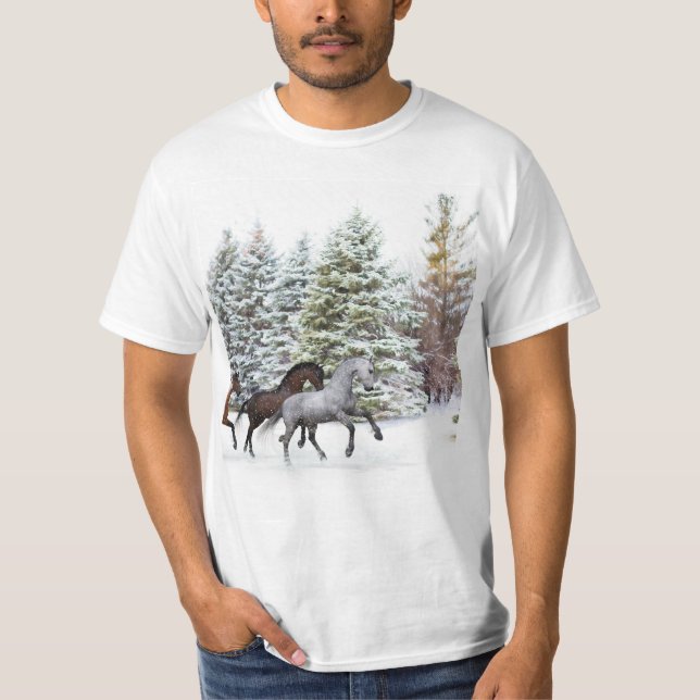 Camiseta Recorriendo la nieve - Corriendo caballos (Anverso)