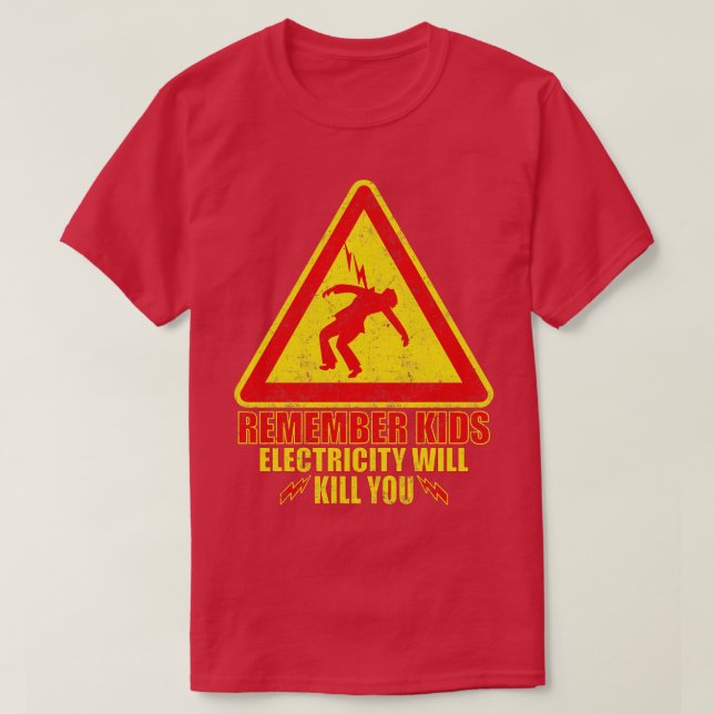Camiseta recuerda niños la electricidad te matará amarillo  (Diseño del anverso)