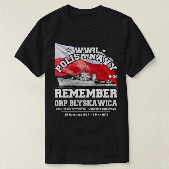 Camiseta RECUERDE ORP Byskawica Destructor de la Marina Pol (Diseño del anverso)