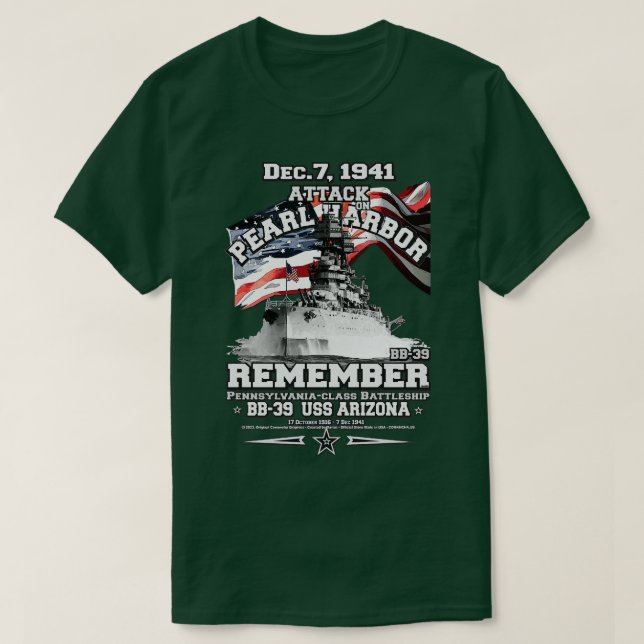Camiseta RECUERDE Pearl Harbor USS ARIZONA BB39 (Diseño del anverso)