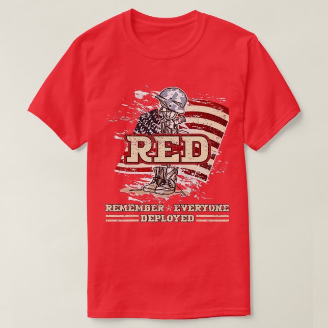 Camiseta Recuerde Todos los Veteranos Desplegados RED Viern (Diseño del anverso)