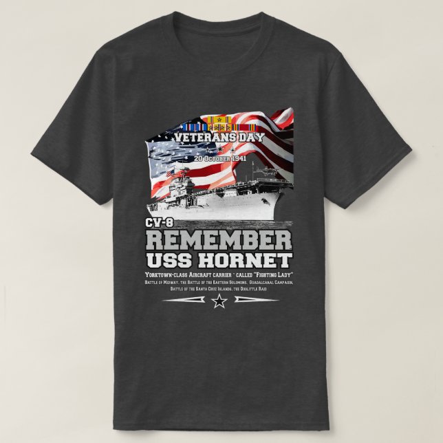 Camiseta RECUERDE USS Hornet CV8 Aeronave (Diseño del anverso)