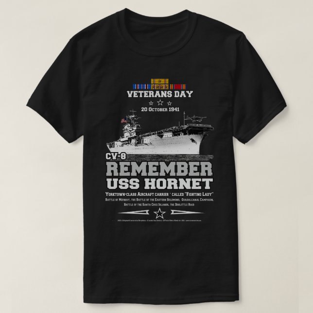 Camiseta RECUERDE USS Hornet CV8 portaaviones 1 (Diseño del anverso)