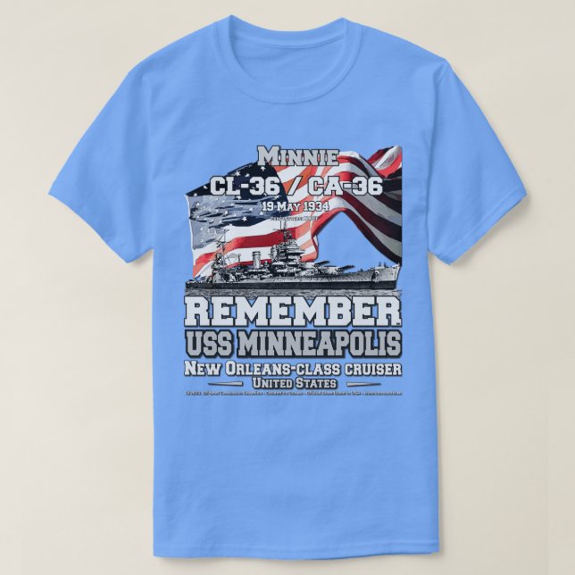 Camiseta RECUERDE USS Minneapolis CA36 cruiser Navy Veteran (Diseño del anverso)