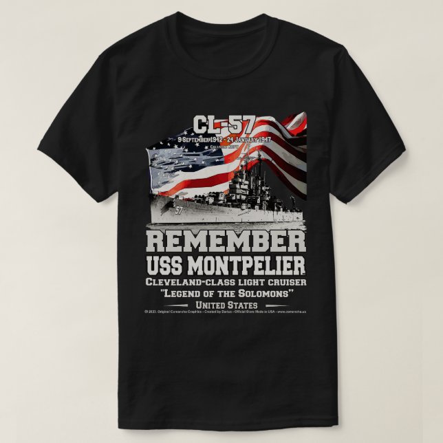Camiseta RECUERDE USS Montpelier CL57 Light Cruiser Veteran (Diseño del anverso)