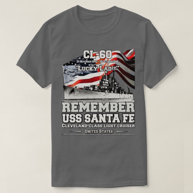 Camiseta RECUERDE USS Santa Fe CL60 Veteranos de crucero li (Diseño del anverso)