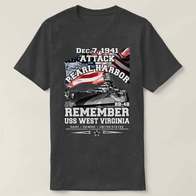 Camiseta Recuerde USS West Virginia BB48 Pearl Harbor (Diseño del anverso)
