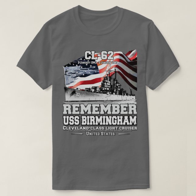 Camiseta RECUERDEN USS Birmingham CL62 Veteranos de la mari (Diseño del anverso)
