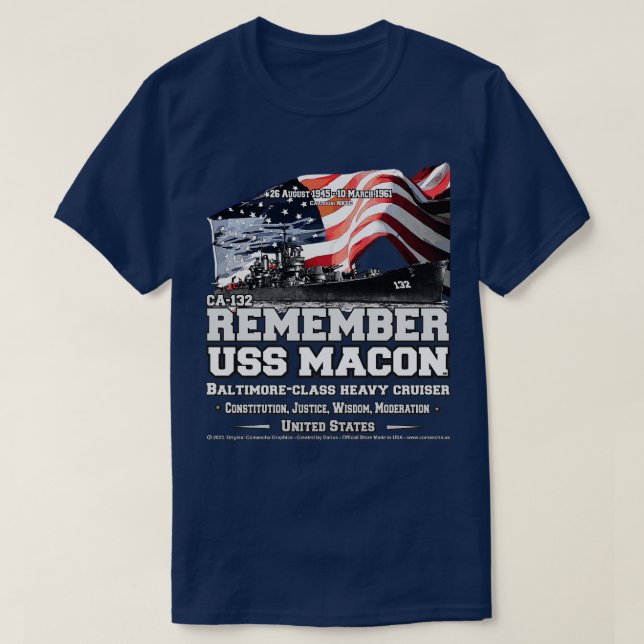 Camiseta RECUERDEN USS Macon CA132 veteranos de cruceros pe (Diseño del anverso)