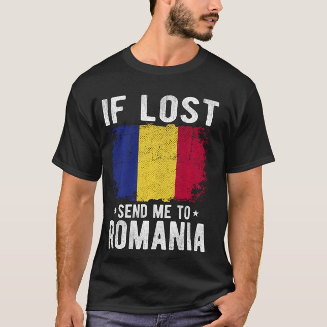 Camiseta Recuerdo de la bandera de Rumania - Si me pierdes, (Anverso)