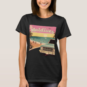 Camiseta Recuerdo de vacaciones retro en la playa de Maldiv
