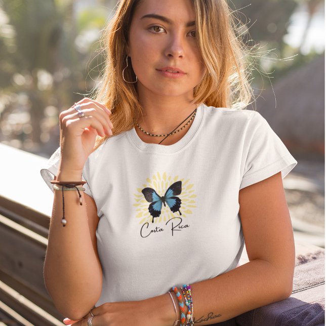 Camiseta Recuerdos de mariposa morfa azul de Costa Rica (Costa Rica Blue Morpho Butterfly Souvenir T-Shirt)