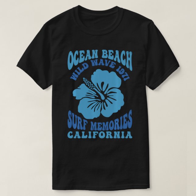 Camiseta Recuerdos de surf de Ocean Beach Wild Wave 1971 (Diseño del anverso)