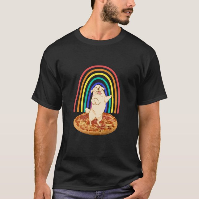 Camiseta recuperador dorado en pizza (Anverso)