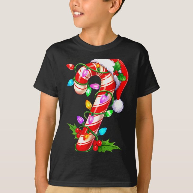 Camiseta Red &amp; White Candy Cane Crew Christmas Santa Ha (Anverso)
